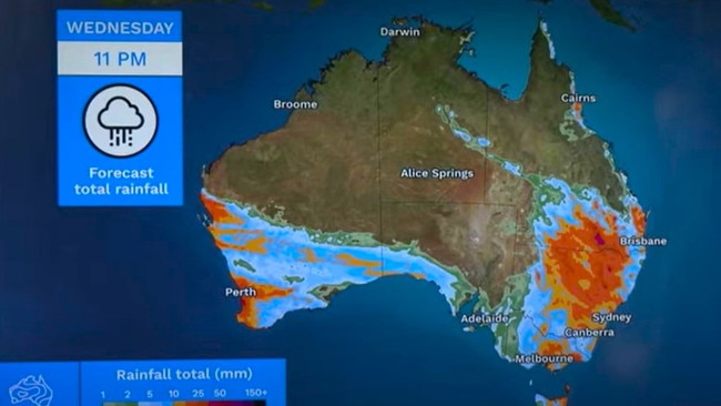 The combination of a rain band frontal system followed by a high pressure system could drag cold wind from the south, plummeting temperatures. Picture: Weatherzone/BOM.