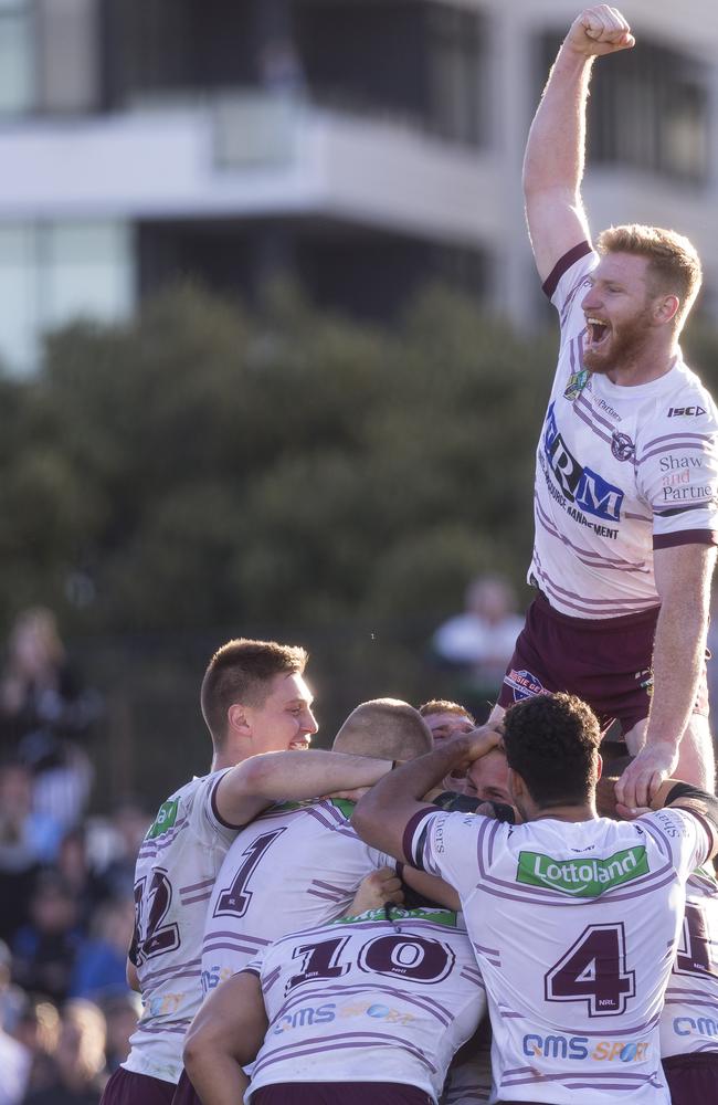 The field goal secured Manly a massive upset victory over the Sharks. (AAP Image/Craig Golding)