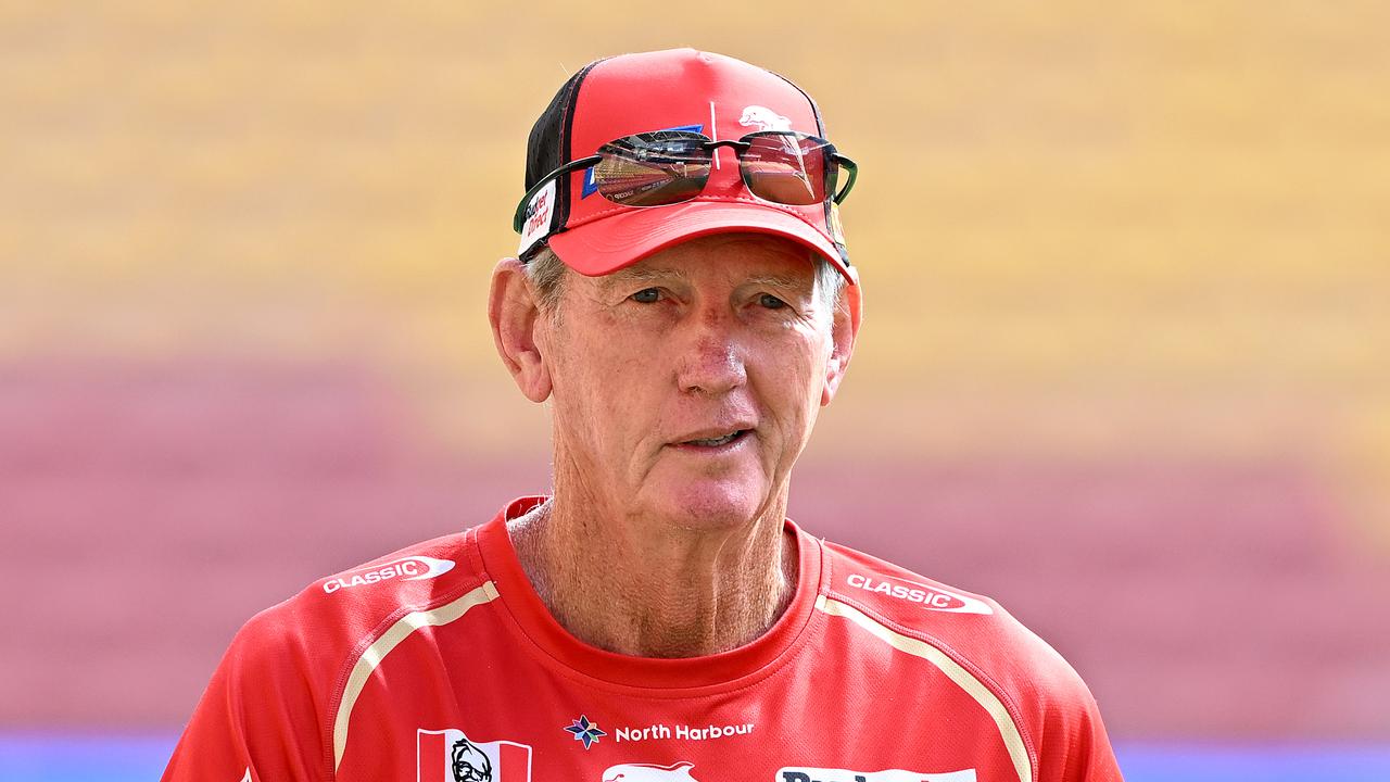 BRISBANE, AUSTRALIA - MARCH 23: Coach Wayne Bennett is seen during a Dolphins NRL training session at Suncorp Stadium on March 23, 2023 in Brisbane, Australia. (Photo by Bradley Kanaris/Getty Images)