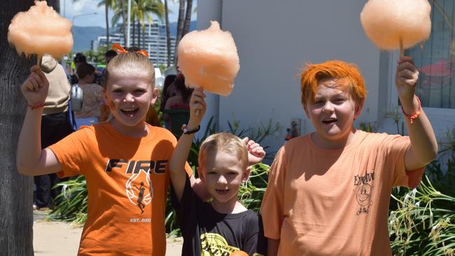 Spencer McCarthy, 10, Harvey McCarthy 7 and Gus Loveday 11 at the Townsville Fire final at the Townsville Entertainment Centre. Picture: Nikita McGuire