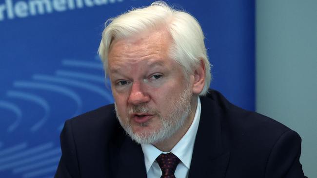 Julian Assange, founder of Wikileaks, answers questions during a hearing at the European council in Strasbourg, France. Picture: Johannes Simon/Getty Images