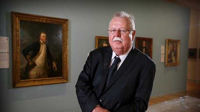 Senator Barry O'Sullivan with a Portrait of Captain James Cook by John Webber apart of the National Portrait Gallery Collection at the National Portrait Gallery in Canberra. Picture Kym Smith