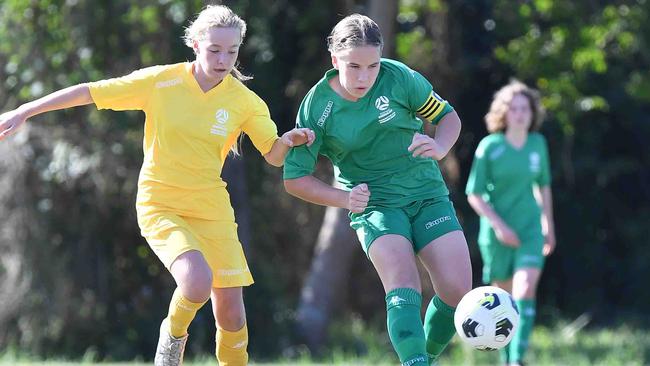 Football Queensland Community Cup carnival, Maroochydore. U13-14 girls, Sunshine Coast V Darling Downs. Picture: Patrick Woods.