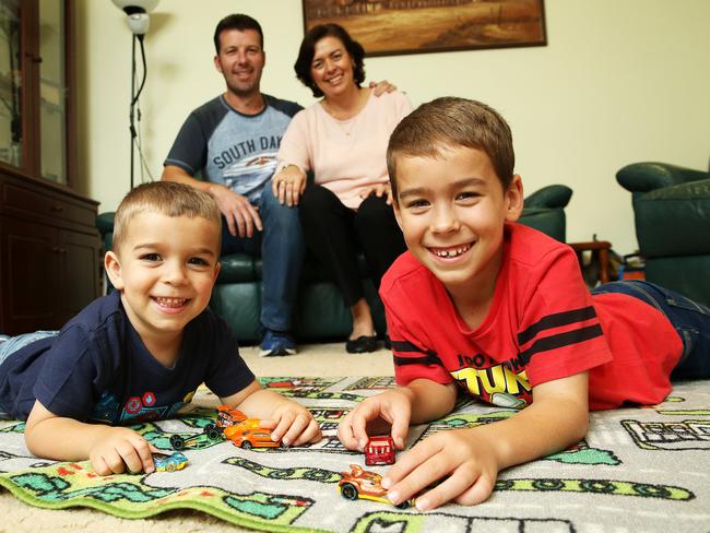 Teachers Simone and Mark Lowndes with sons Daniel, 7 and Cameron, 2, says power is their most expensive bill. Picture: Tim Hunter