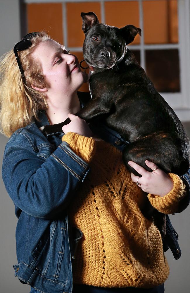 Western Sydney dog owner Madison Smith with Toby in Parramatta Park. Picture: Toby Zerna