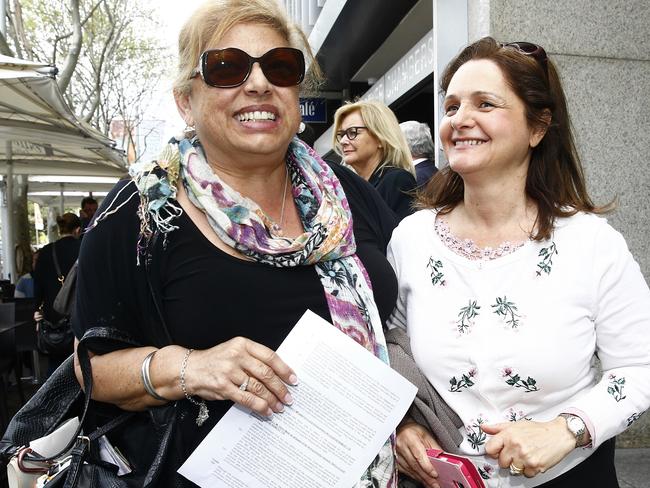 L to R : Karen Pensabene and Nella Hall from Save our Strathfield celebrate outside the Land and Enviroment Court. After the decision went in their council's favour. judgement Day on amalgamations for several councils at the Land and Enviroment Court. Picture: John Appleyard