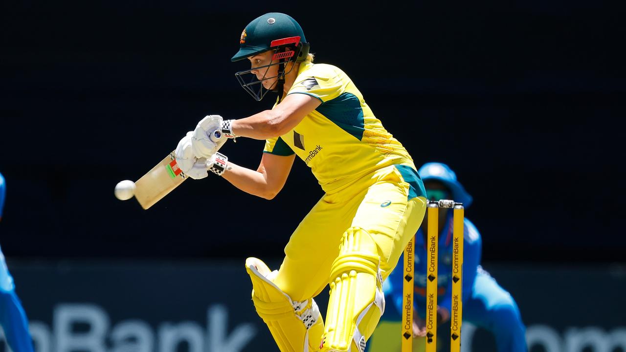 Georgia Voll of Australia plays a cut shot during game three of the Women's ODI Series between Australia and India. Picture: Getty Images