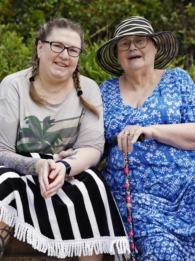 Kay (left) and her mum Coralee Wells at the beach on Thursday. Picture: Sam Ruttyn