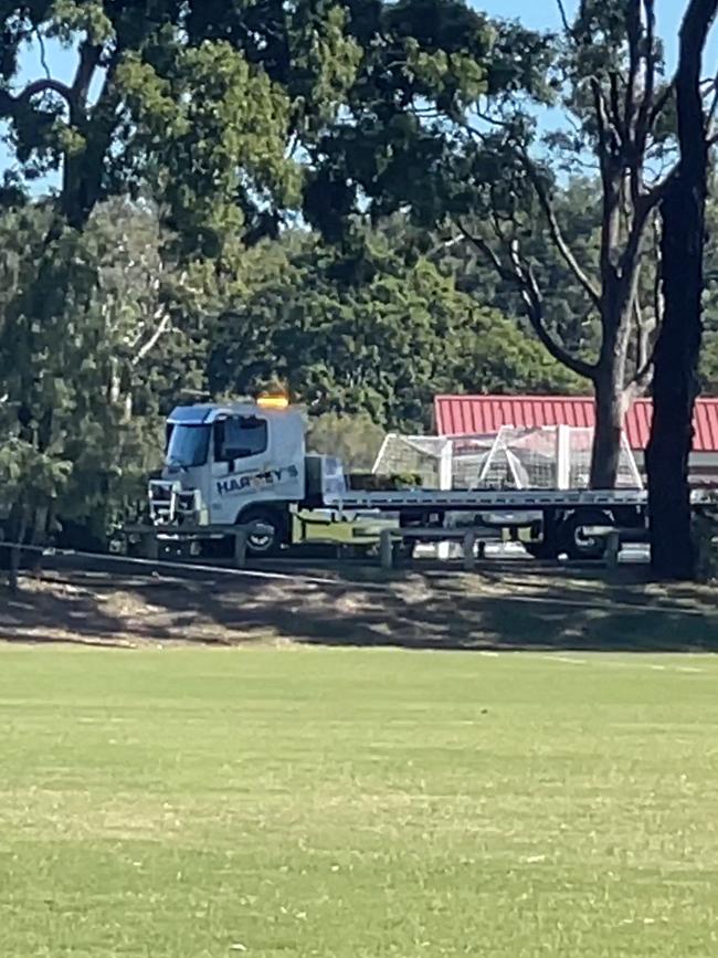 A tow truck at TSS as water police worked to recover the vehicle. Picture: Charlton Hart.