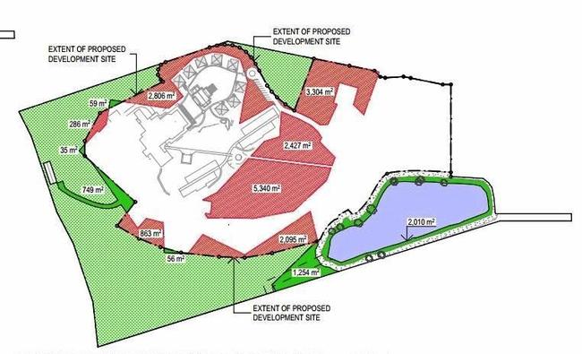 Plans show areas (in red) where trees and vegetation will be cleared from the Uniting Church's Alexandra Headland property should it proceed with its approved application to build 318 new units. Picture: Contributed