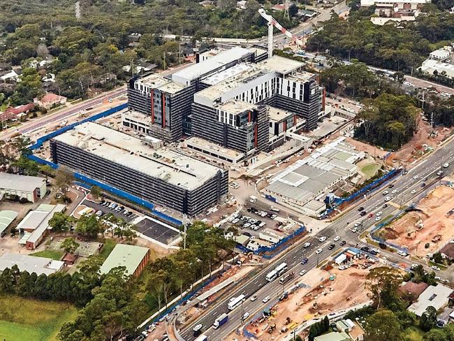 An aerial shot of the Northern Beaches Hospital.