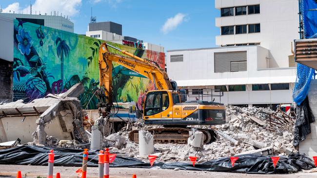 The fire-ravaged Darwin RSL building has finally been demolished, close to two years after a fire gutted the building. Picture: Che Chorley