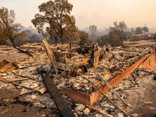 California is in a state of emergency as dozens of fast-moving fires, many triggered by lightning strikes during an extreme heat wave, spread across the north and centre of the state. Picture: AFP