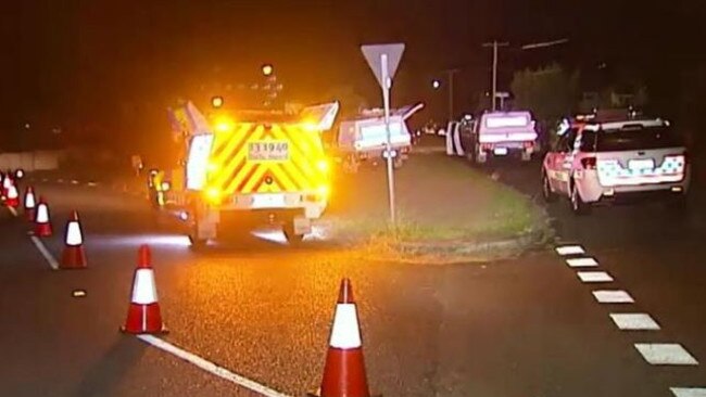 The scene of the hit-and-run last night. Picture: Channel 9