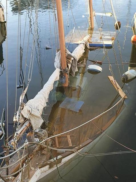 This yacht berthed in the New Port marina sunk overnight. Picture: Traci Sawtell