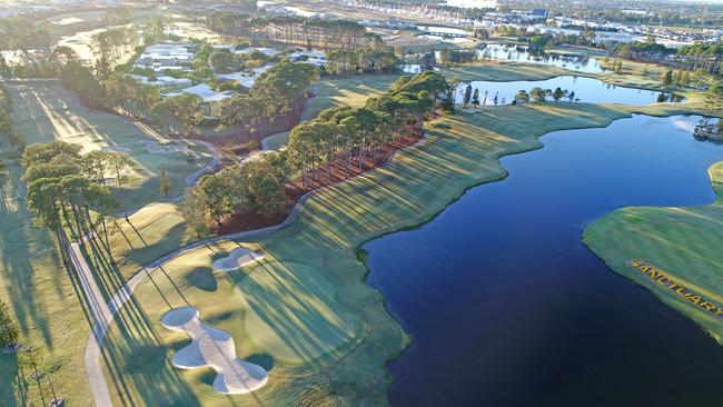 Sanctuary Cove The Pines: No 18. Par 4. 425m. “It’s a challenge off the tee with the lake to the left and trees on the right. It’s the last whole so your round depends on your shot off the tee.” Photo: supplied