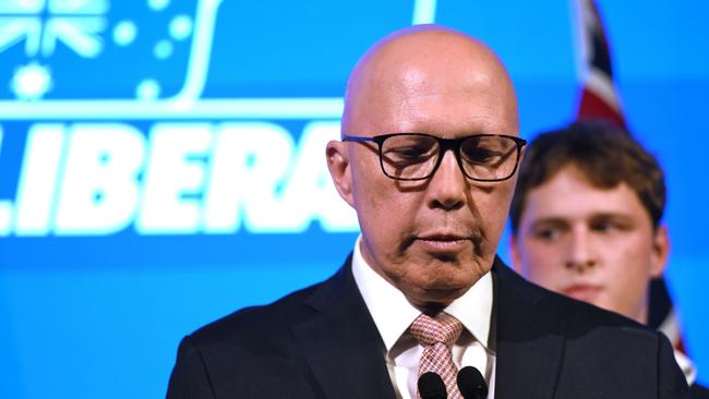 Peter Dutton concedes defeat during a Liberal Party election night event.