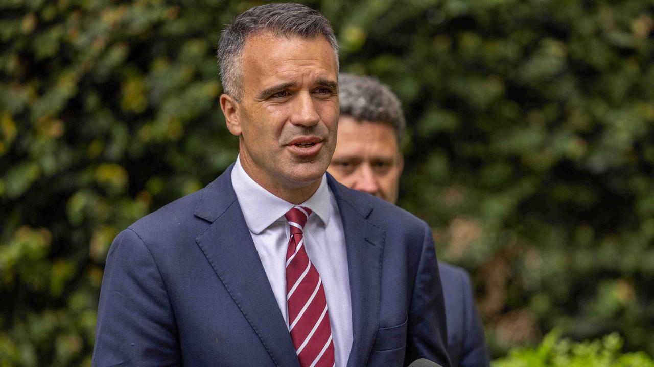 Premier Peter Malinauskas at a press conference on Wednesday. Picture: Ben Clark