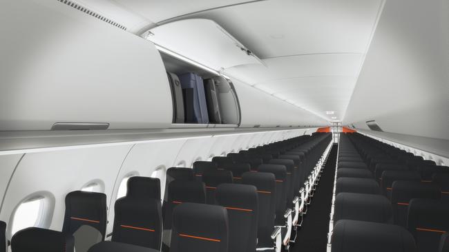 An interior shot of a single-aisle A321neo.