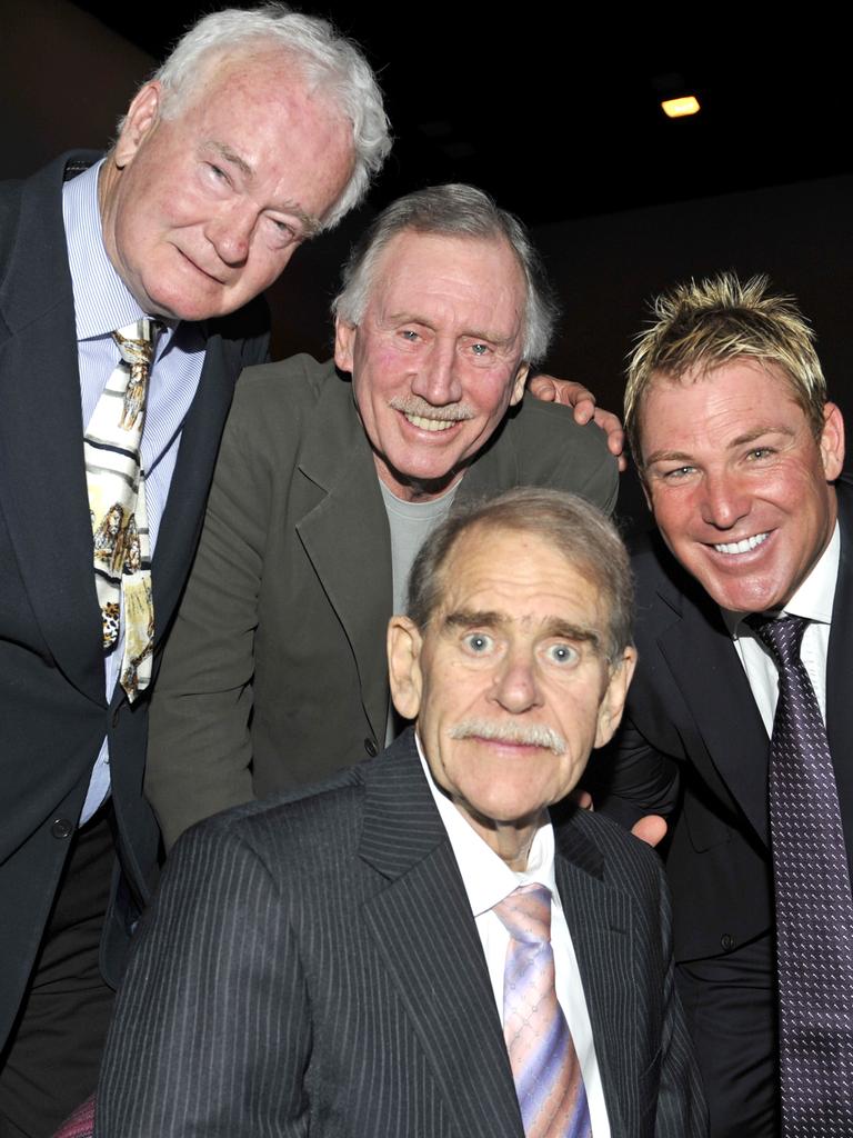 Ashley Mallett (left), Ian Chappell, Terry Jenner and Shane Warne.