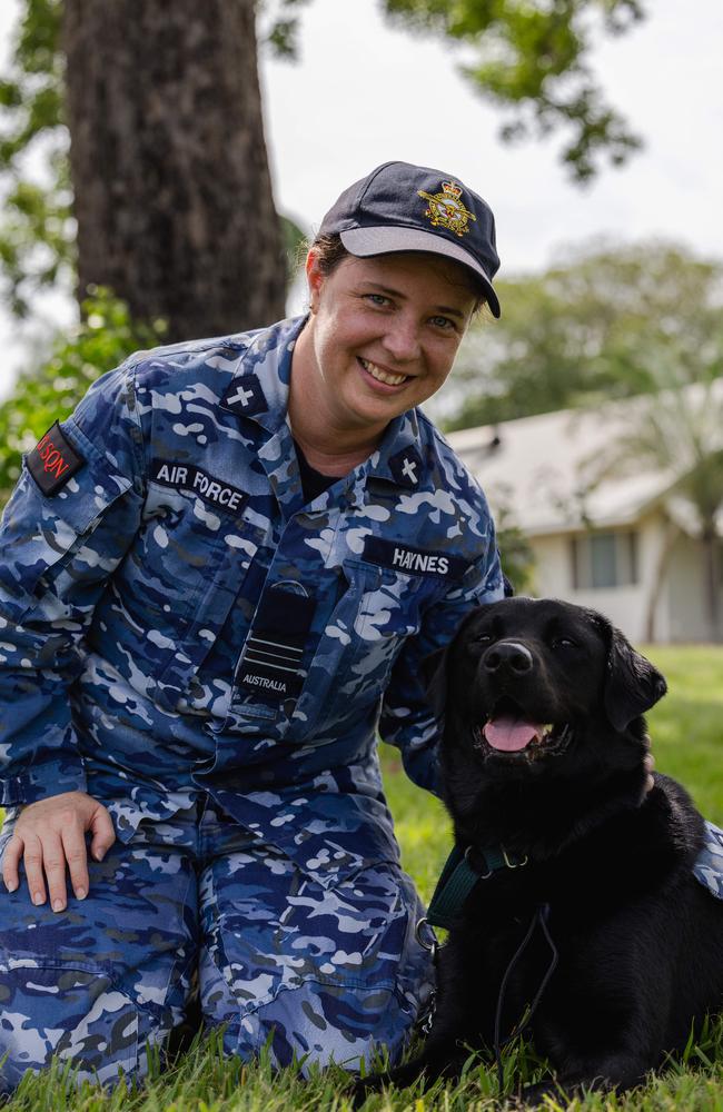 Chaplain Karen Haynes and Connie at the RAAF Darwin. Picture: Pema Tamang Pakhrin