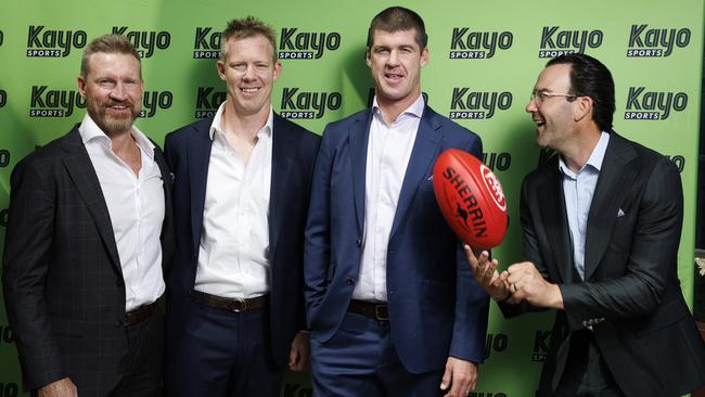 On The Couch panellists Nathan Buckley, Jack Riewoldt, Jonathan Brown and Jordan Lewis. Photo: Daniel Pockett