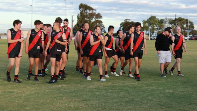 Hamley Bridge players walk off the field following their drought-breaking win over United. Picture: Supplied