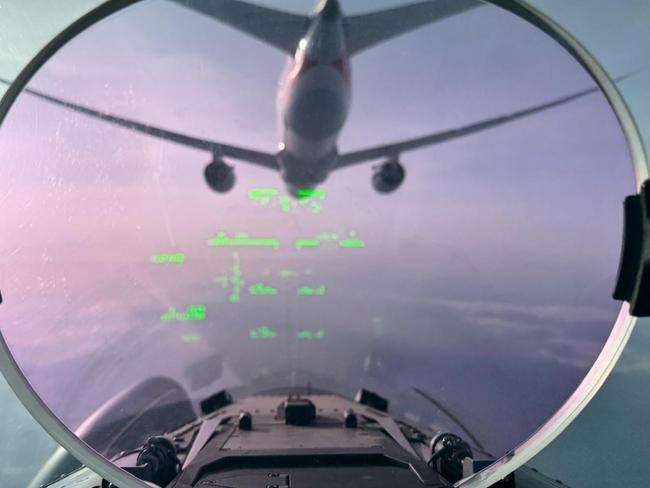The view from inside the fighter jet.