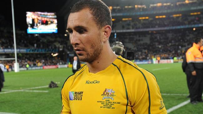 Wallaby fly-half Quade Cooper was a shattered man by the end of the 2011 Rugby World Cup. Picture: AFP