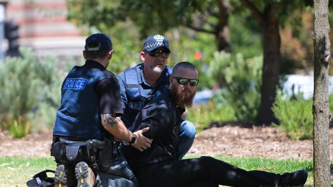 One of the men arrested by police in Adelaide. Picture: Tracey Nearmy/Getty Images