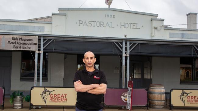 Publican Trevor Andrews at the Patoral Hotel in Echuca is opening today defying lockdown restrictions Picture: Bec Pilgrim.