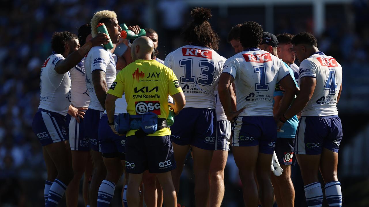 Drinks breaks were implemented every 20 minutes of Sunday’s game at Belmore due to the extreme heat. Picture; Mark Metcalfe/Getty Images