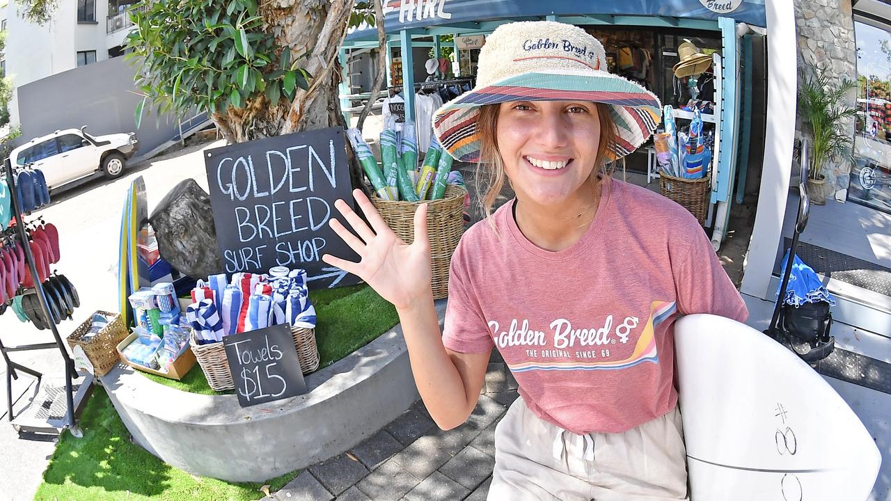 Golden Breed surf shop, Noosa. Pictured, staff member Paris Smith. Photo: Patrick Woods