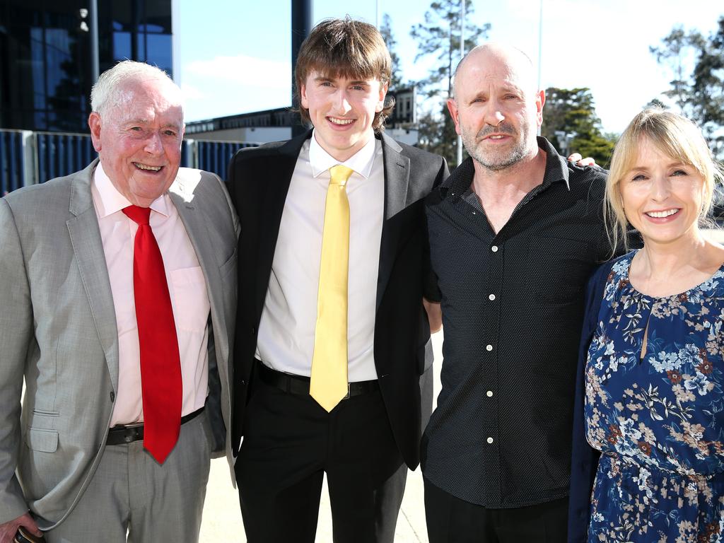 Geelong High graduation at GMHBA Stadium. Neil Kearney, Charlie, Tim, and Julianne Gardiner. Picture: Mike Dugdale