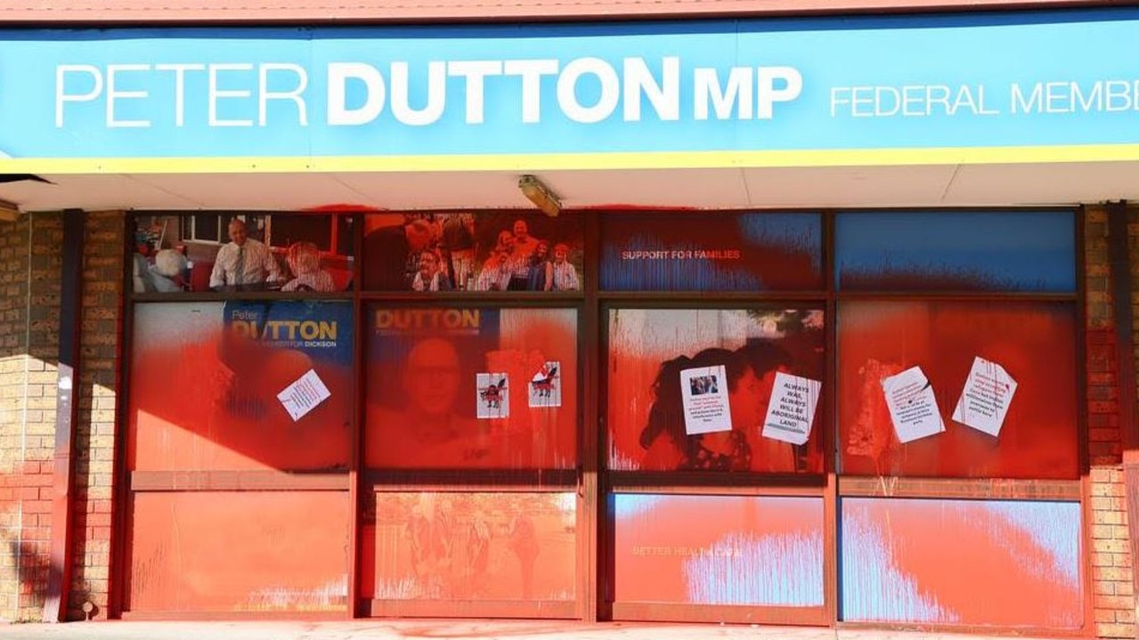Vandalism at Peter Dutton's Arana Hills office in the lead up to the May 3 federal election.