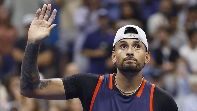 Nick Kyrgios of Australia celebrates a win against Daniil Medvedev Picture: Getty Images