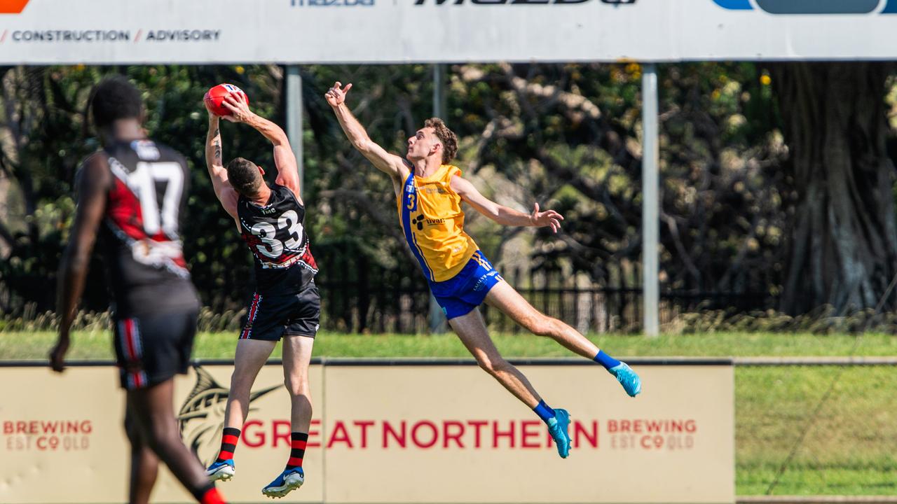 Jak Trewin for Wanderers against the Tiwi Bombers in Round 1 of the 2024-25 NTFL season. Picture: Pema Tamang Pakhrin