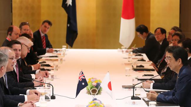 Scott Morrison and Japan's Prime Minister Shinzo Abe spoke during the G20 summit. Picture: AFP