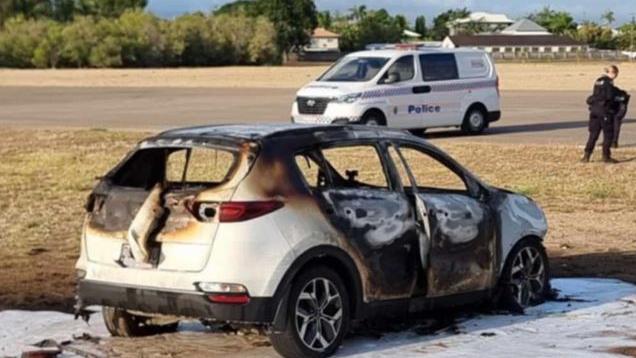 A stolen Kia Sportage burnt out in an empty lot along Brodie Street, Hermit Park. Picture: Facebook