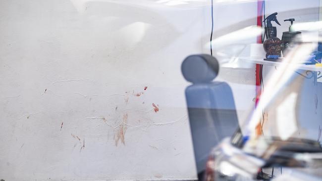 Blood on the wall of Adel’s Salon after the shooting. Picture: NCA NewsWIRE, Monique Harmer