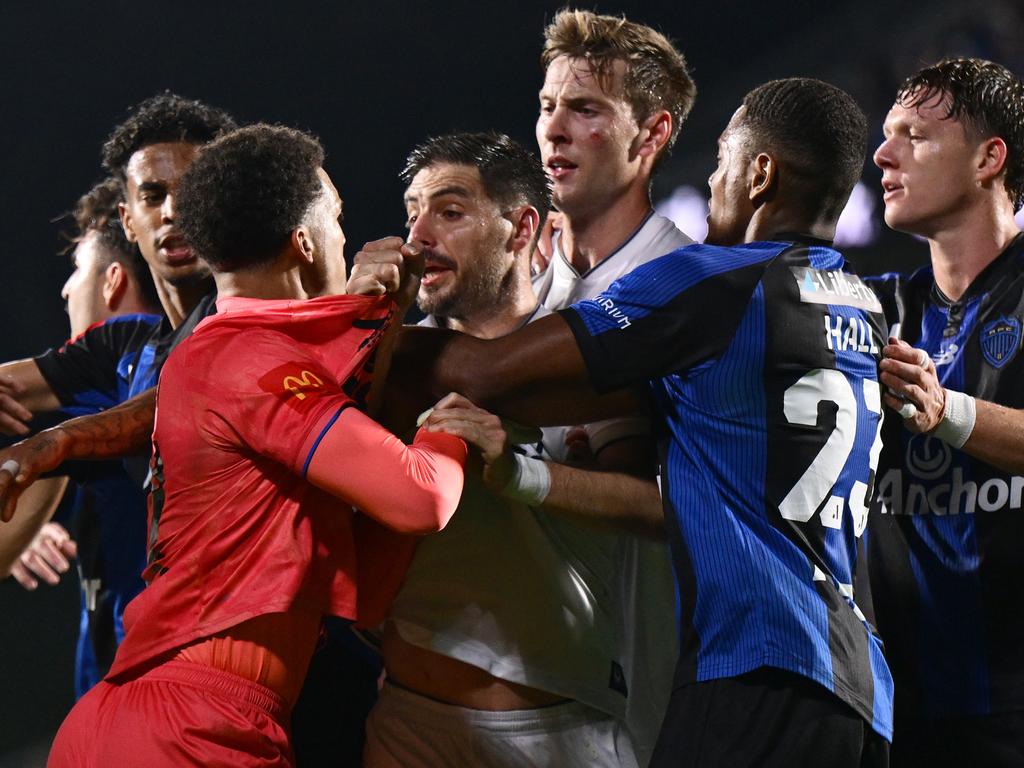 Tempers erupted during the game. Picture: Hannah Peters/Getty Images