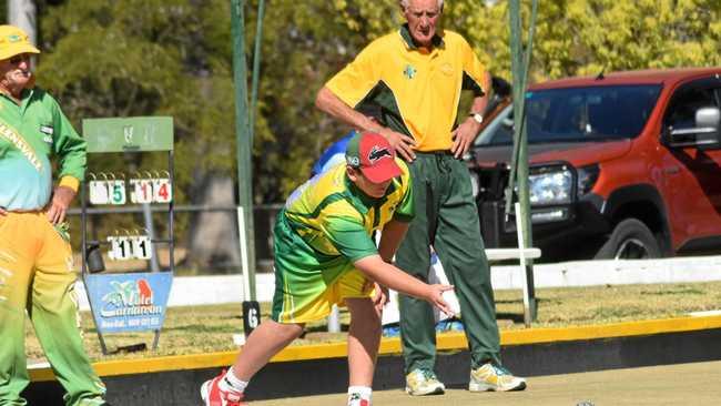 YOUNG GUN: Todd Brain, 12, won the Roma Men's Fours on Sunday, alongside his dad Rick, and friends Robert and John Hammond. Picture: Jorja McDonnell