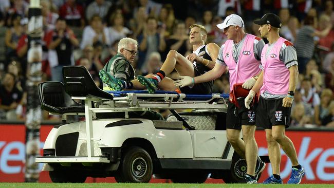 Nick Riewoldt during the Round 1 AFL match between the St Kilda Saints and the Melbourne Demons at Etihad Stadium in Melbourne, Saturday, March 25, 2017. (AAP Image/Mal Fairclough) NO ARCHIVING, EDITORIAL USE ONLY