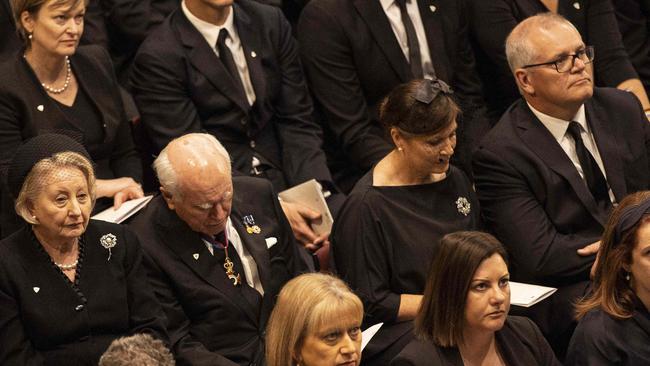 CANBERRA, AUSTRALIA - NewsWire Photos SEPTEMBER 22, 2022: Former Prime Ministers, Paul Keating, John Howard and Scott Morrison.Prime Minister Anthony Albanese with the Opposition Leader Peter Dutton and the Governor-General David Hurley, attended the national memorial service to celebrate the life of Her Majesty The Queen, Elizabeth II in the Great Hall at Australian Parliament House, in Canberra. Melissa Doyle was the MC for the event. Anthony Callea performed Ã¢â¬ÅYou Will Never Walk AloneÃ¢â¬Â; while the Australian Girls Choir sang God Save the King.Picture: NCA NewsWire / Gary Ramage