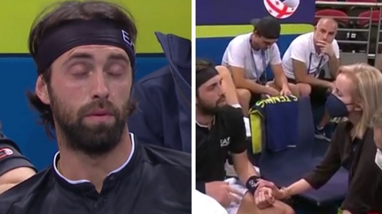 ATP Cup: Nikoloz Basilashivili struggling to breathe against Stefanos Tsitsipas, match cancelled Georgia vs. Greece