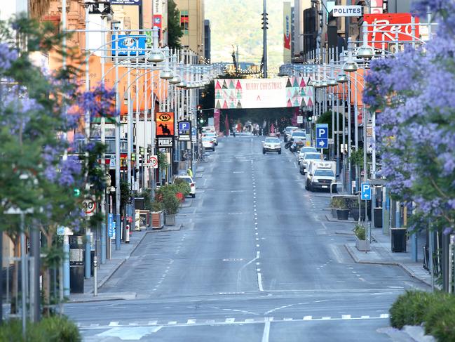 Friday evening in Hindley St, looking empty due to Covid restrictions, November 2020. Picture Dean Martin