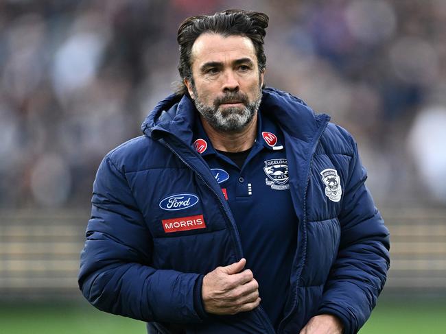 MELBOURNE, AUSTRALIA - SEPTEMBER 21: Chris Scott, Senior Coach of the Cats looks on before the AFL Preliminary Final match between Geelong Cats and Brisbane Lions at Melbourne Cricket Ground, on September 21, 2024, in Melbourne, Australia. (Photo by Quinn Rooney/Getty Images)