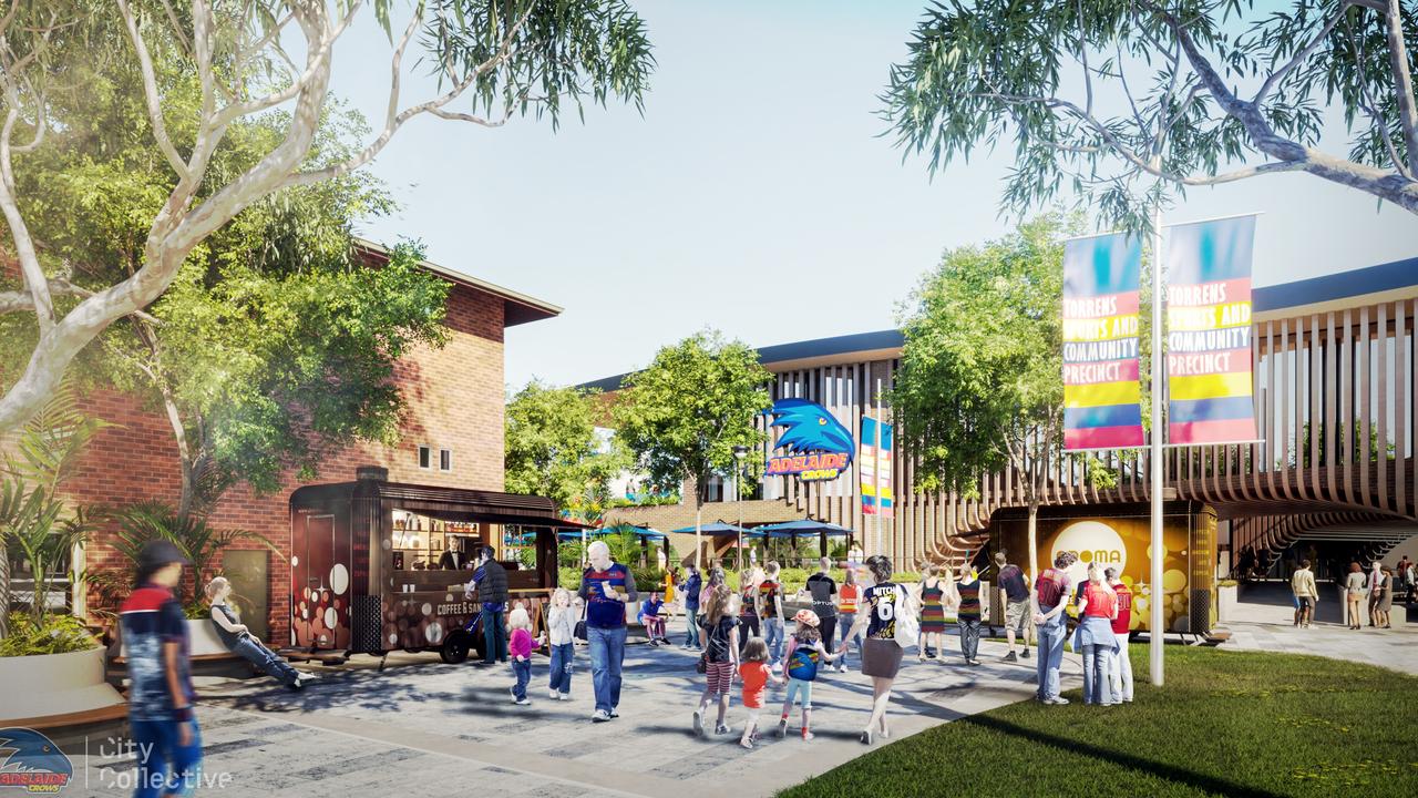 Artist impression of the Crows’ proposed new base at Thebarton Oval. CREDIT: City Collective