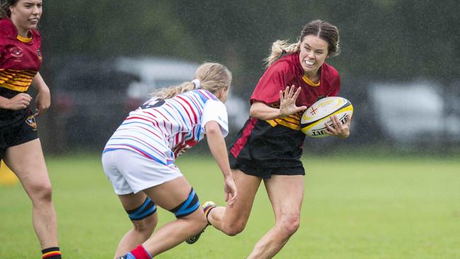 Central Coast player Elise Connolly in action during their NSW Country Women's Rugby 7s round-robin game v Newcastle Hunter at Woy Woy Oval on Saturday, 14 March, 2020. Picture: Troy Snook