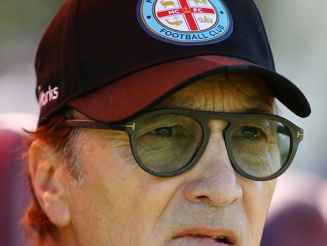 Erick Mombaerts, Manager of Melbourne City is seen during the Round 22 A-League match between the Perth Glory and the Melbourne City at HBF Park in Perth, Sunday, March 8, 2020. (AAP Image/Gary Day) NO ARCHIVING, EDITORIAL USE ONLY